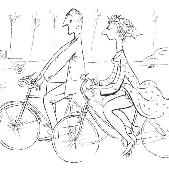 croquis humoristique de Roger Excoffon - ballade en vélo